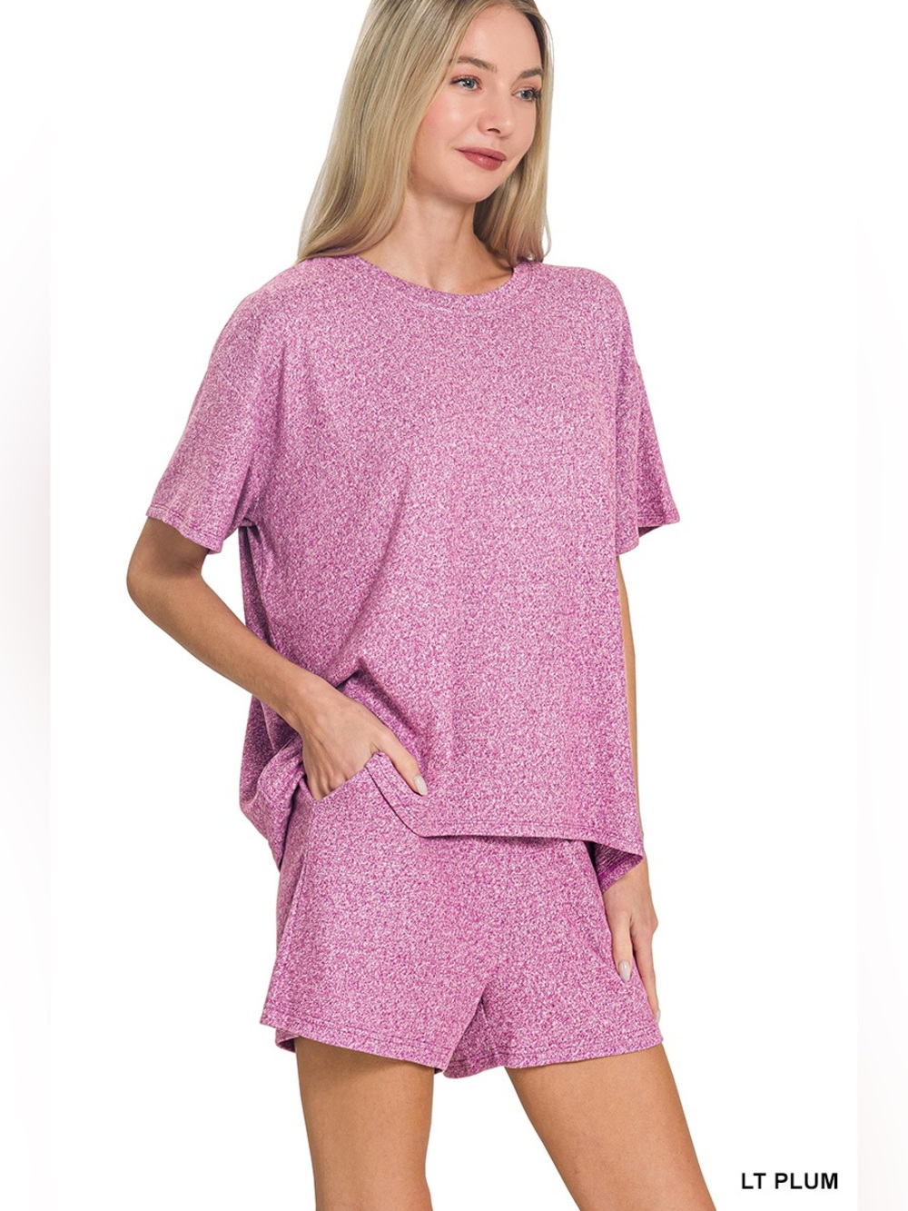Zenana SOFT MELANGE SHORT SLEEVE TEE & SHORT PANTS SET
